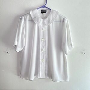Vintage White Collared Button Down Blouse XL X-Large